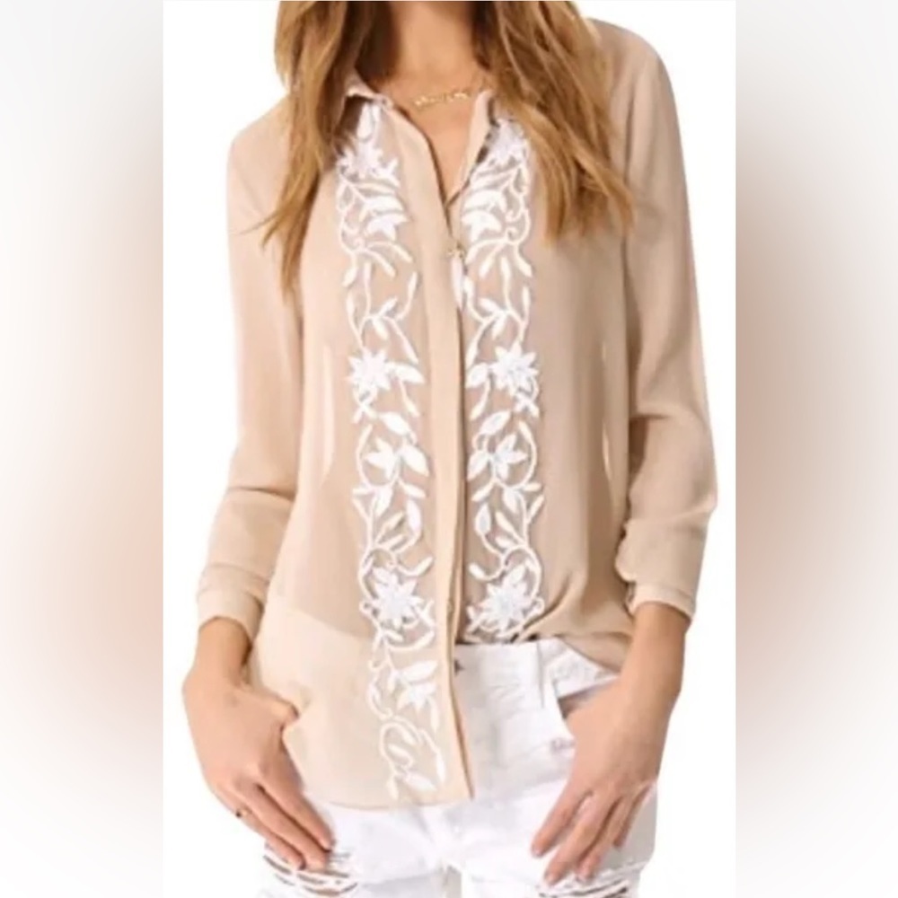 Haute Hippie Sheer Embroidered‎ Silk Blouse